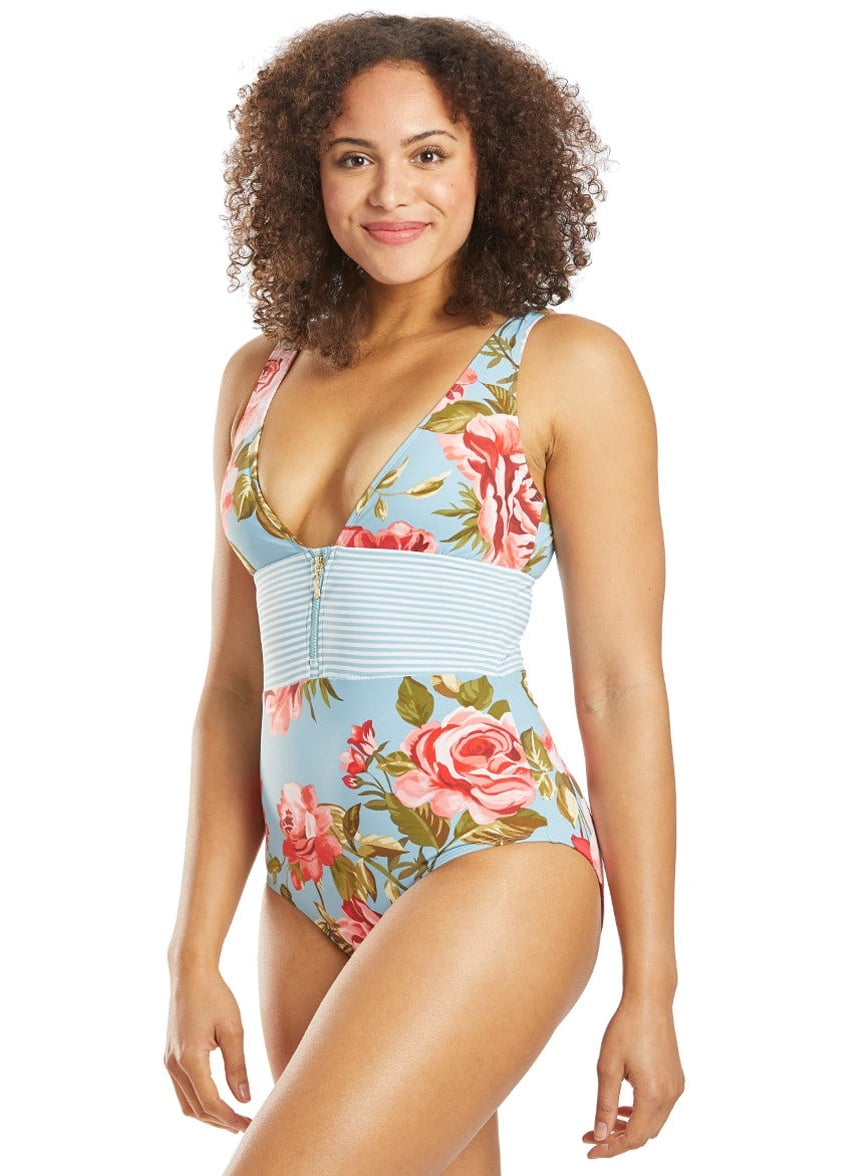 Rose Garden Faith V Neck One Piece Swimsuit