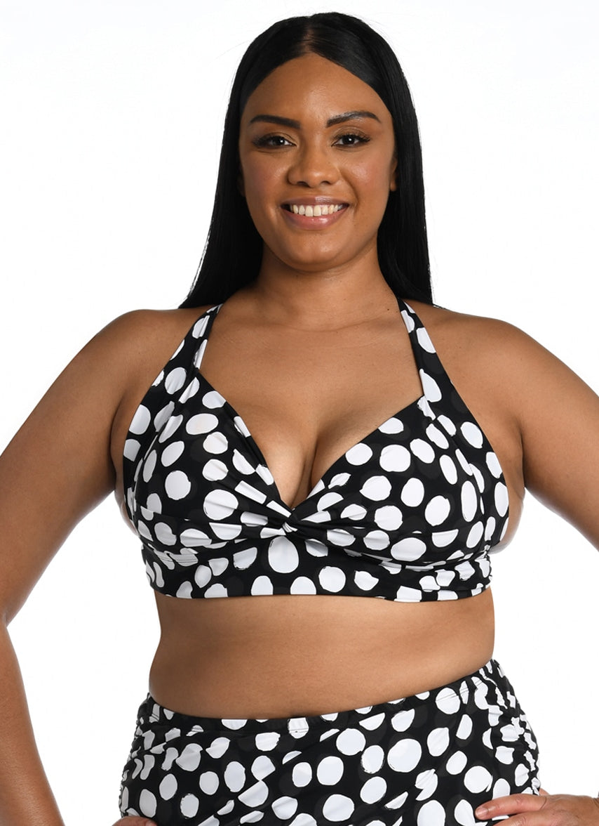 Women's Plus Size Mod For Dot Keyhole Banded Bikini Top