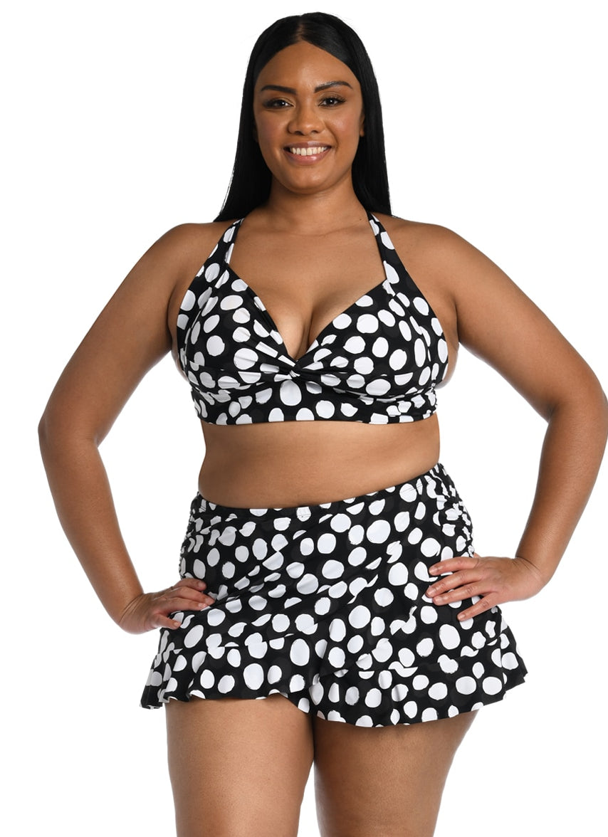 Women's Plus Size Mod For Dot Keyhole Banded Bikini Top