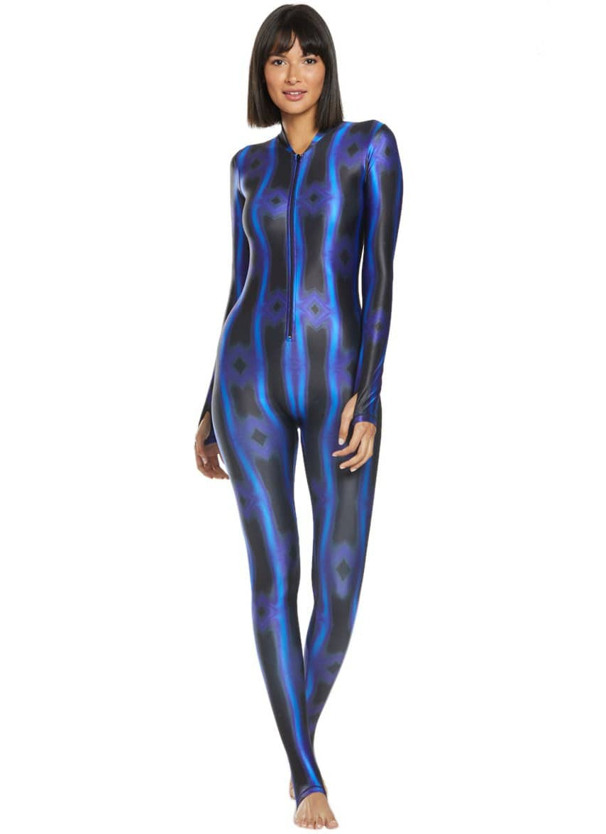 Electric Blue Wave Zippered Unitard
