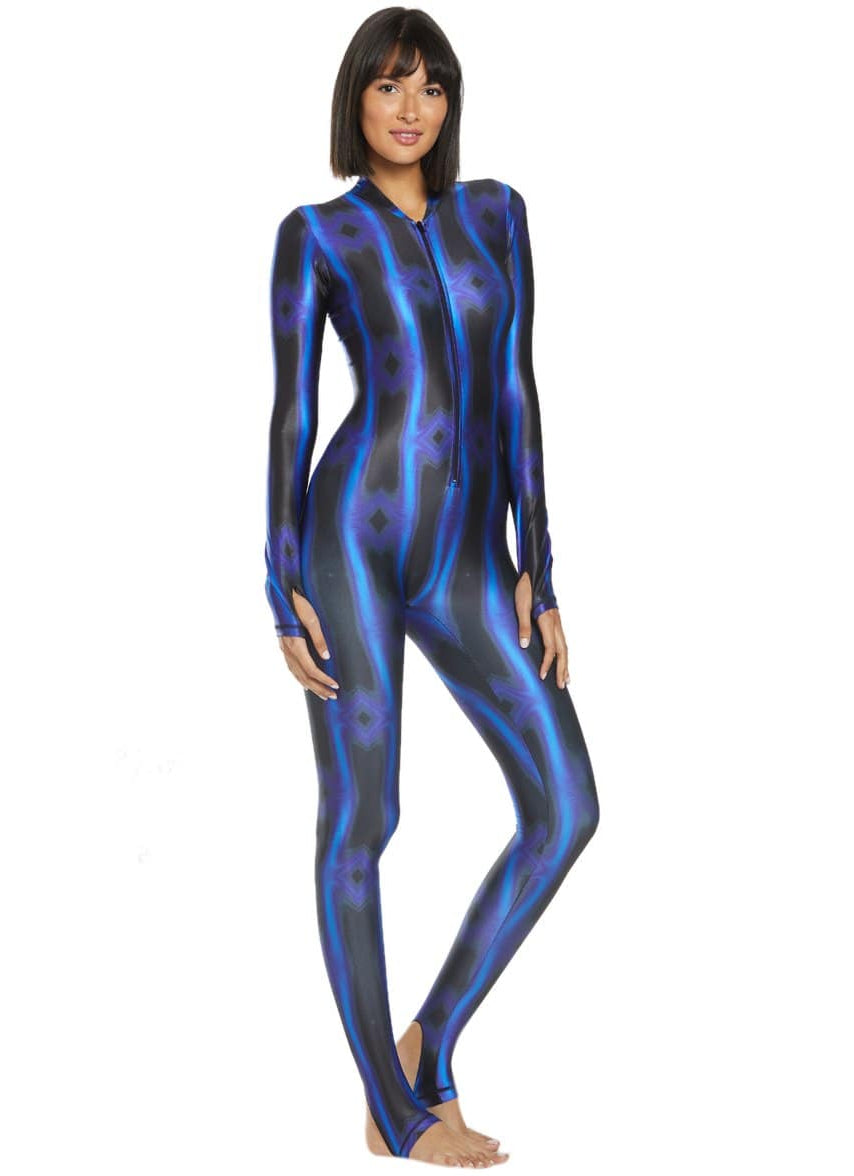 Electric Blue Wave Zippered Unitard
