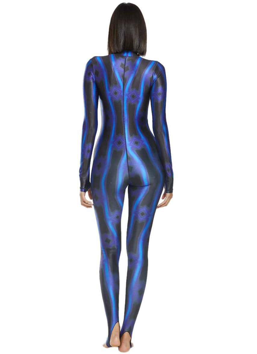 Electric Blue Wave Zippered Unitard