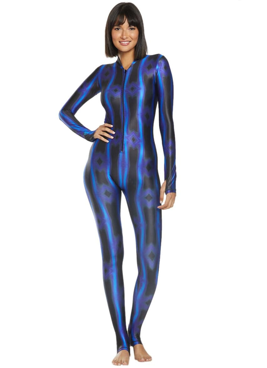 Electric Blue Wave Zippered Unitard