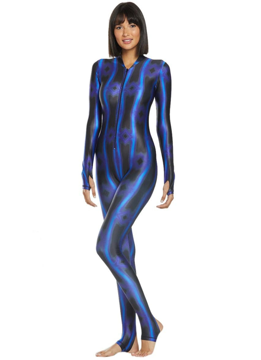 Electric Blue Wave Zippered Unitard