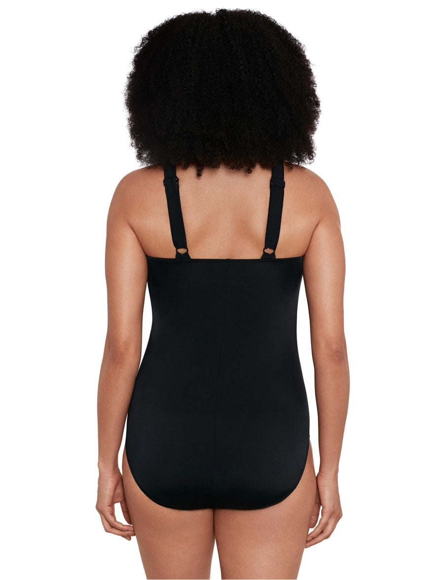 Women's Flutter Crossover Draped Tank Long Torso One Piece Swimsuit