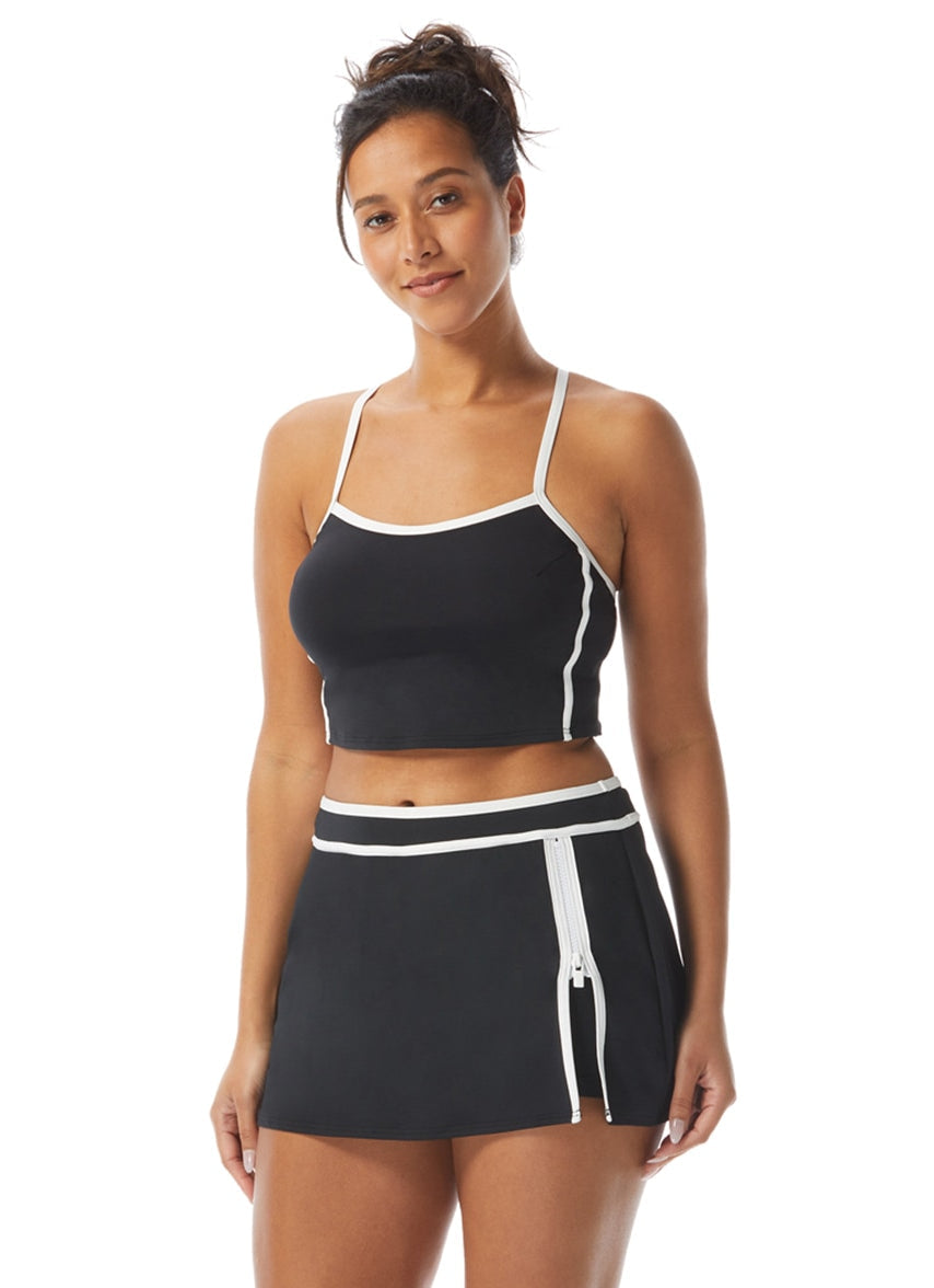 Women's Piping Solid Plateau Racer Back Crop Top