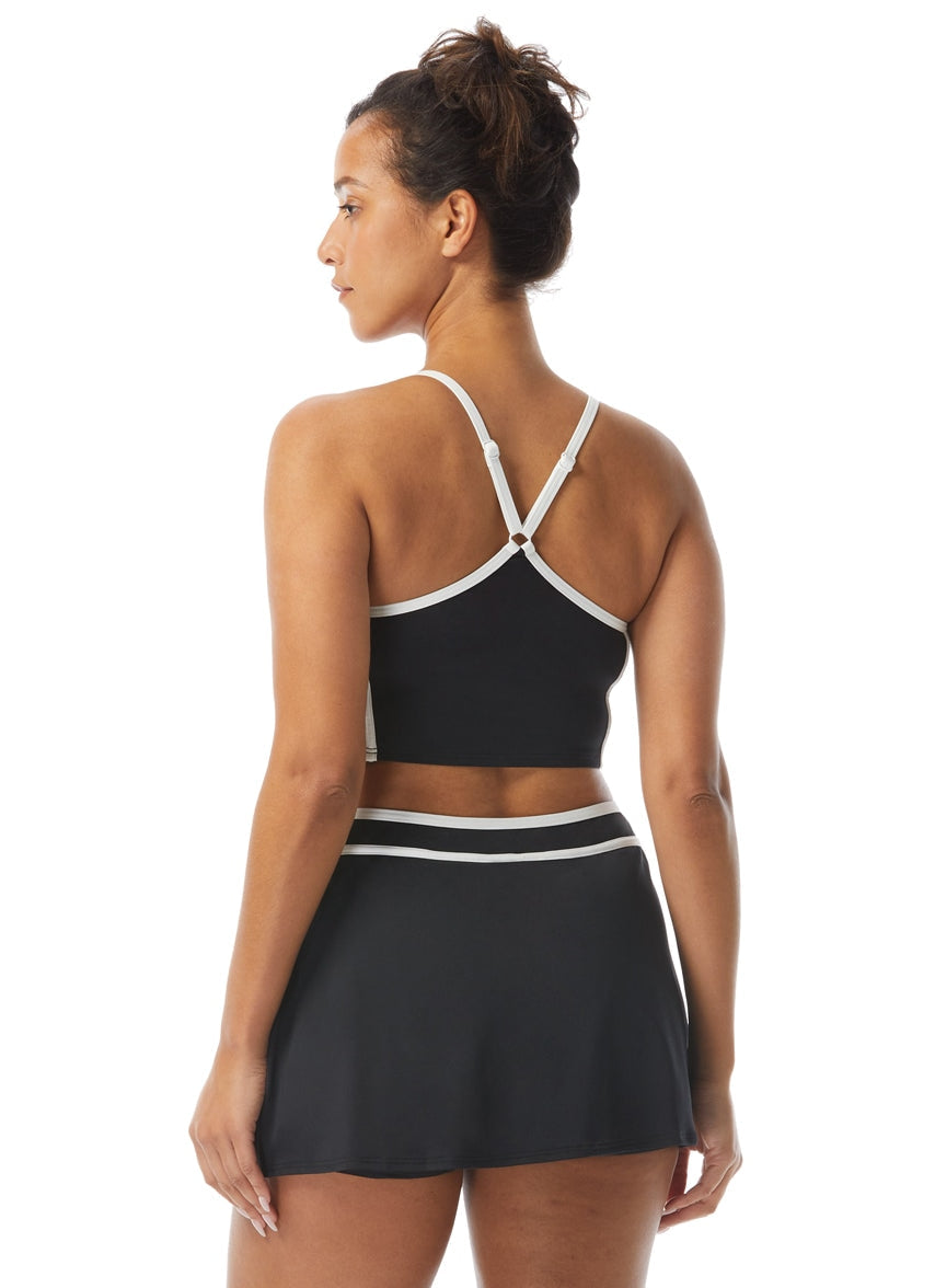 Women's Piping Solid Plateau Racer Back Crop Top