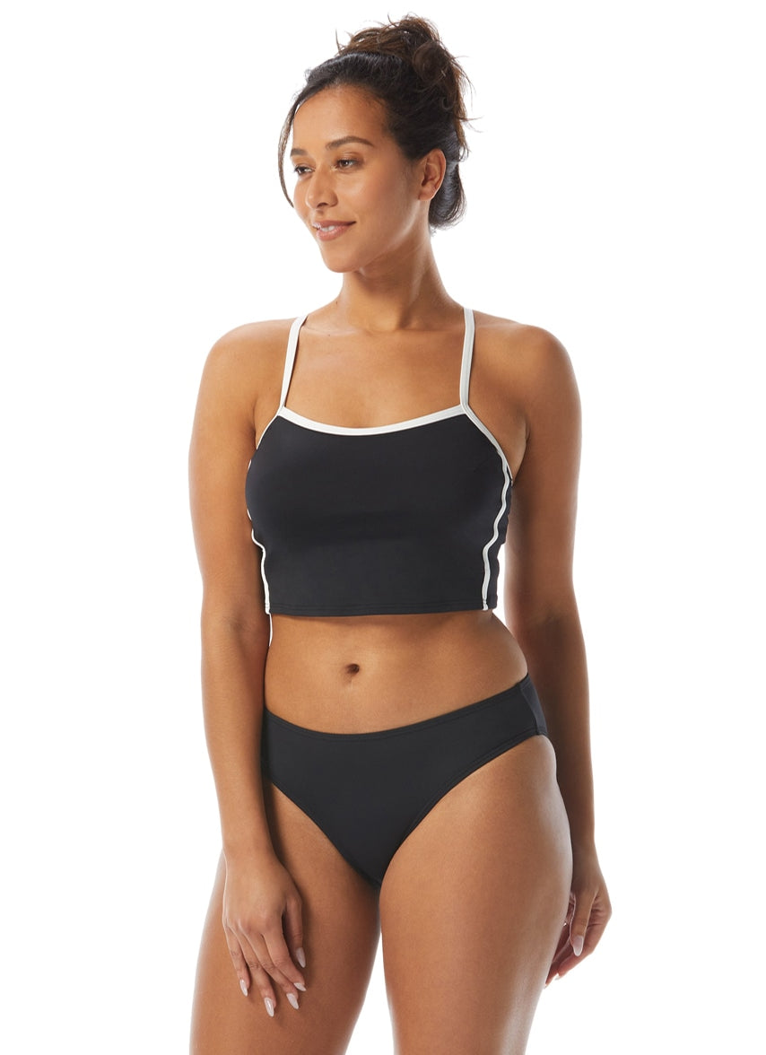 Women's Piping Solid Plateau Racer Back Crop Top