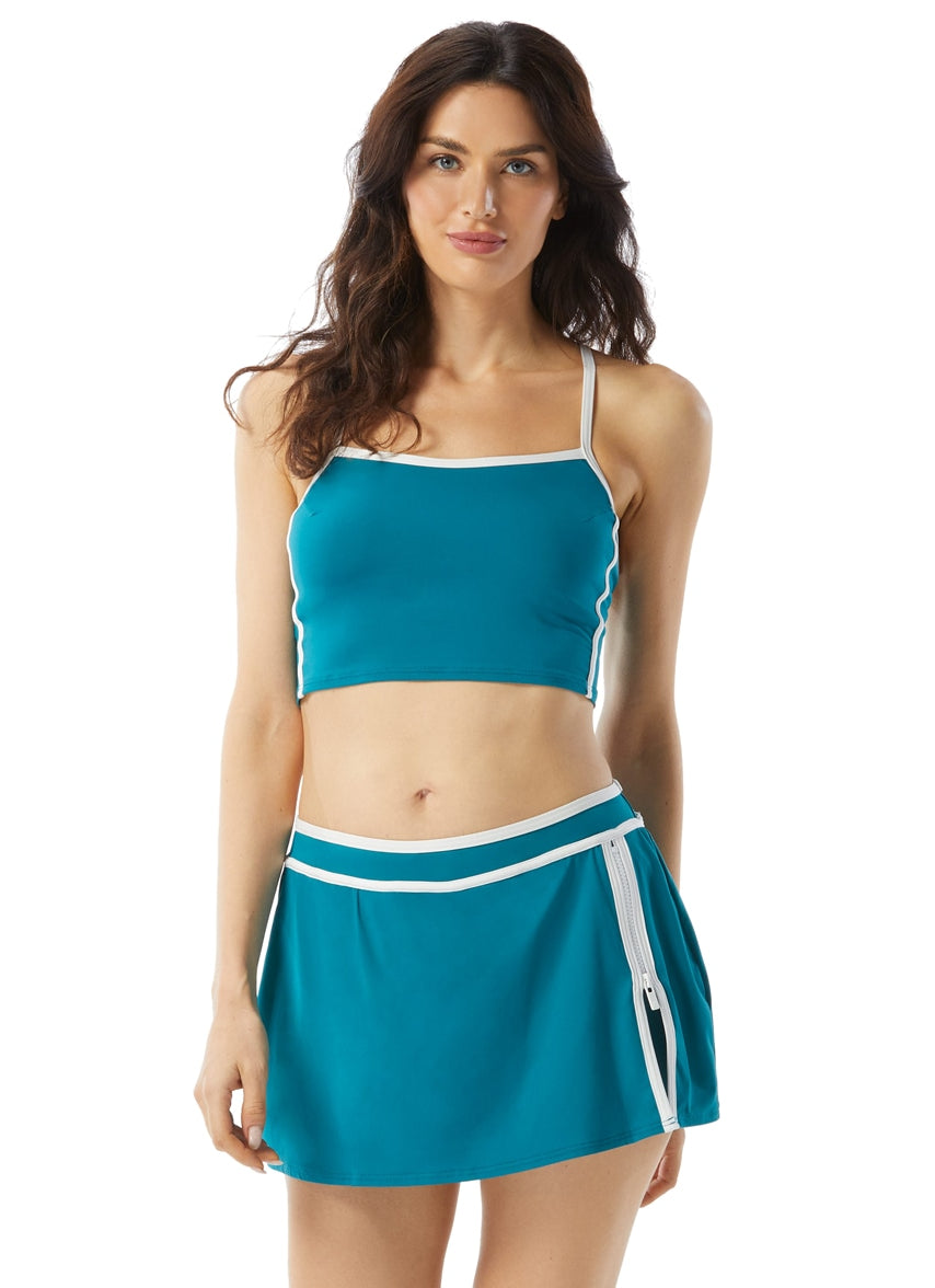 Women's Piping Solid Plateau Racer Back Crop Top