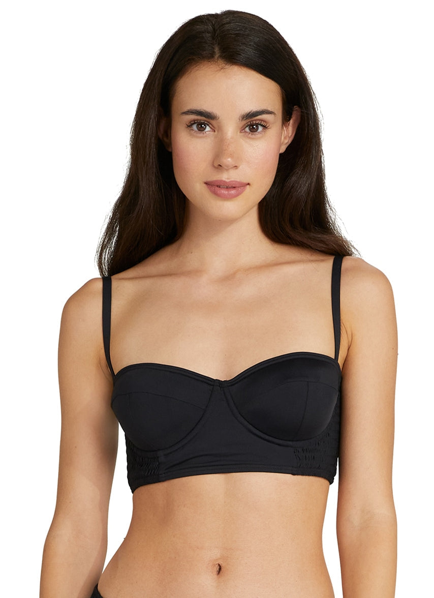 Women's Solids Smocked Underwire Bikini Top