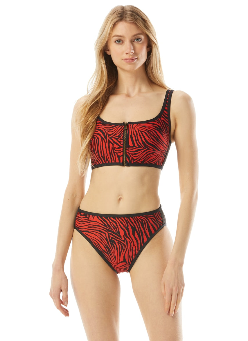 Women's Zebra Zip Front Bikini Top