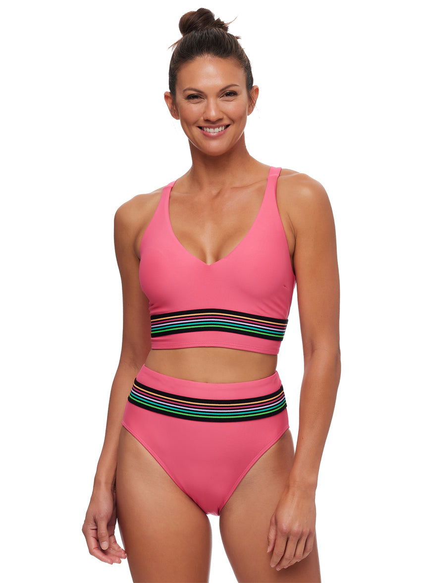Women's Good Karma Jacquard Band V-Neck Bikini Top