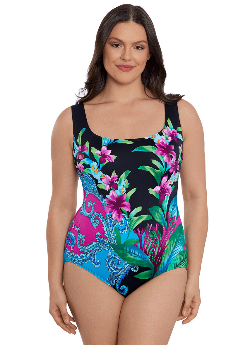 Women's Hidden Wild Panel Scoopneck Tankv One Piece Swimsuit