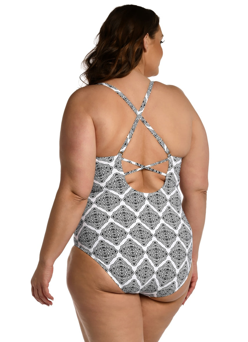 Women's Plus Oasis Tile Strappy One Piece Swimsuit