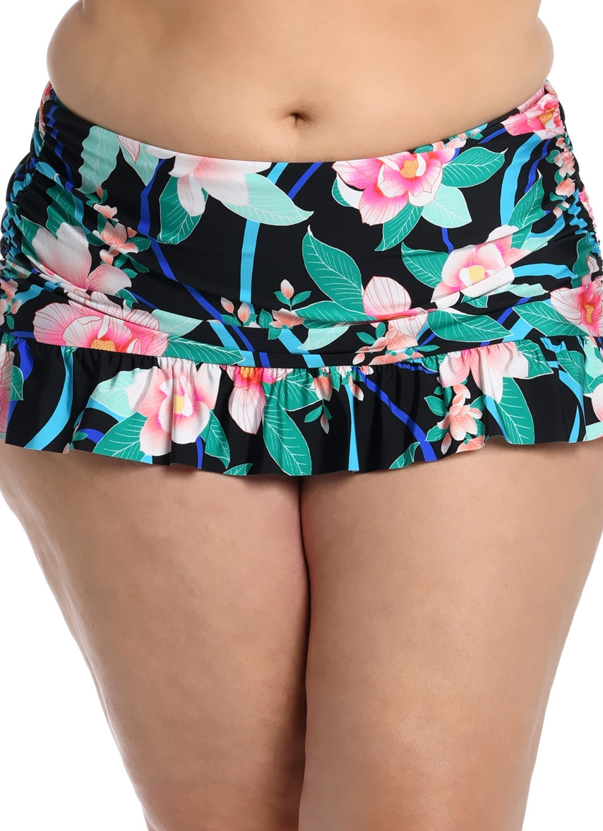 Women's Plus Nightfall Blooms Ruffle Swim Skirt