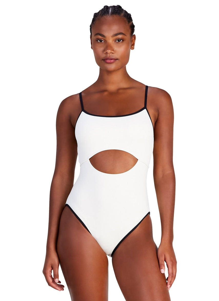 Women's Contrast Solidss Cut Out One Piece Swimsuit