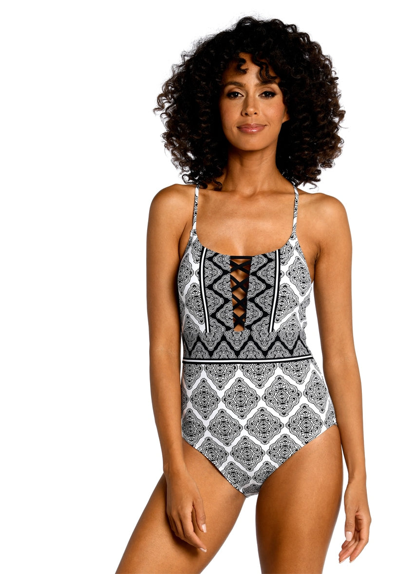 Women's Oasis Tile Strappy One Piece Swimsuit