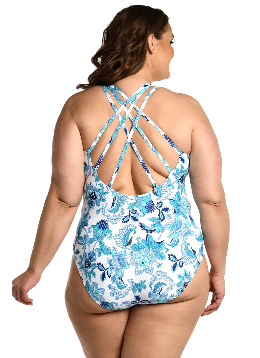 Women's Plus Santorini Sun Cross Back One Piece Swimsuit