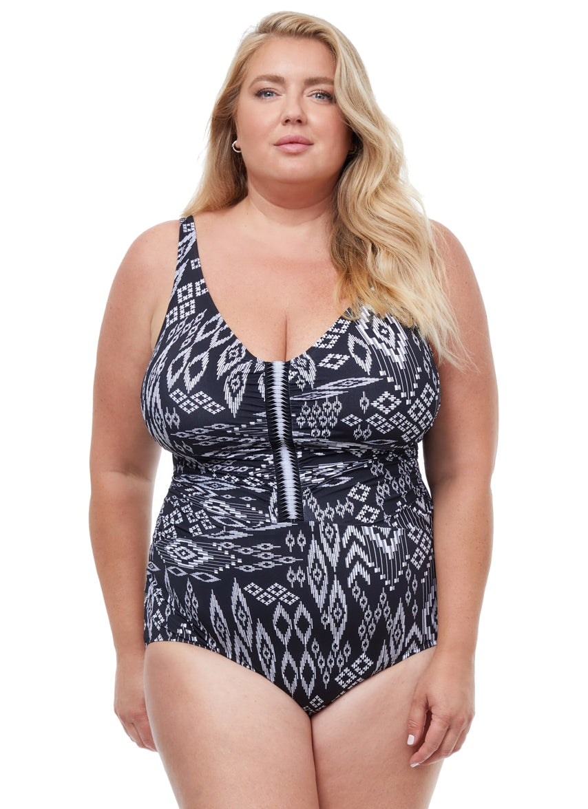 Women's Plus Size Pervian Nights V Neck One Piece Swimsuit