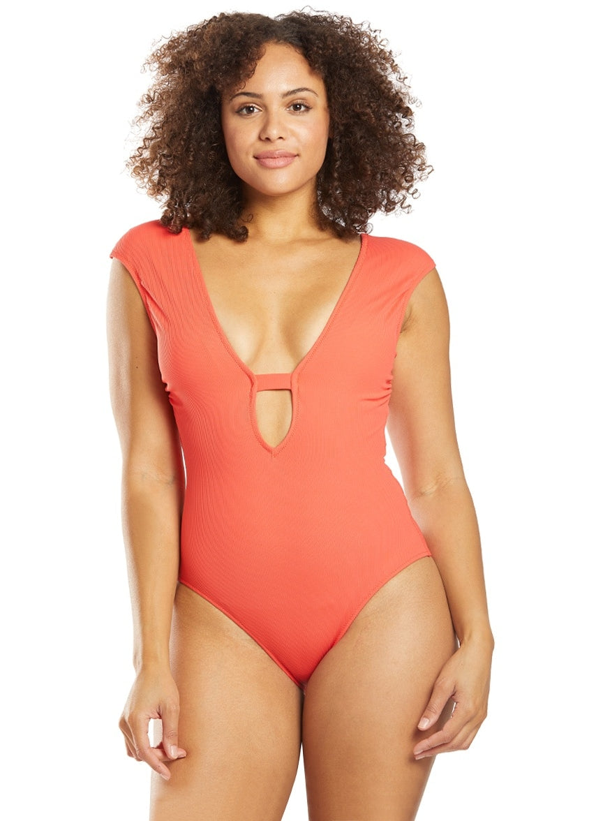 Elle Plunge Cap Sleeve One Piece Swimsuit