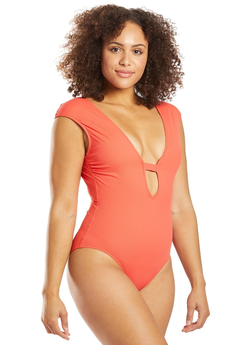 Elle Plunge Cap Sleeve One Piece Swimsuit