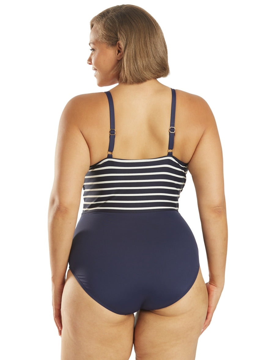 Women's Plus Size Capri Stripe Plunge One Piece Swimsuit