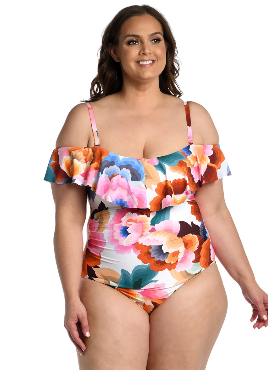 Women's Plus Floral Rhythm Ruffle One Piece Swimsuit