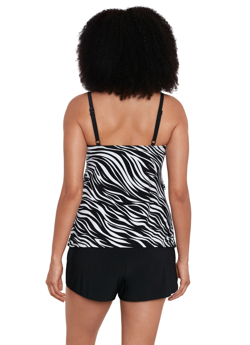 Women's Animal Instinct Ruffle Faux Shortini Long Torso One Piece Swimsuit