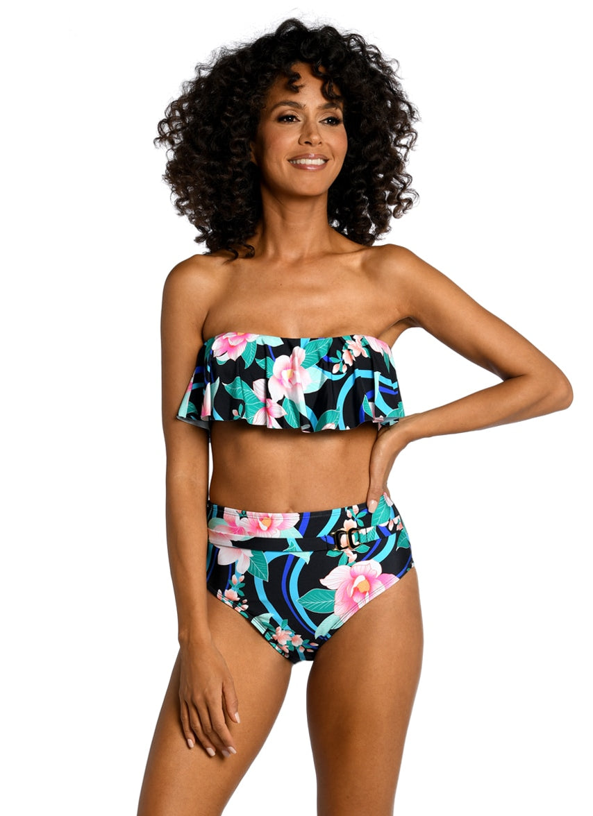 Women's Nightfall Blooms Bandeau Ruffle Bikini Top