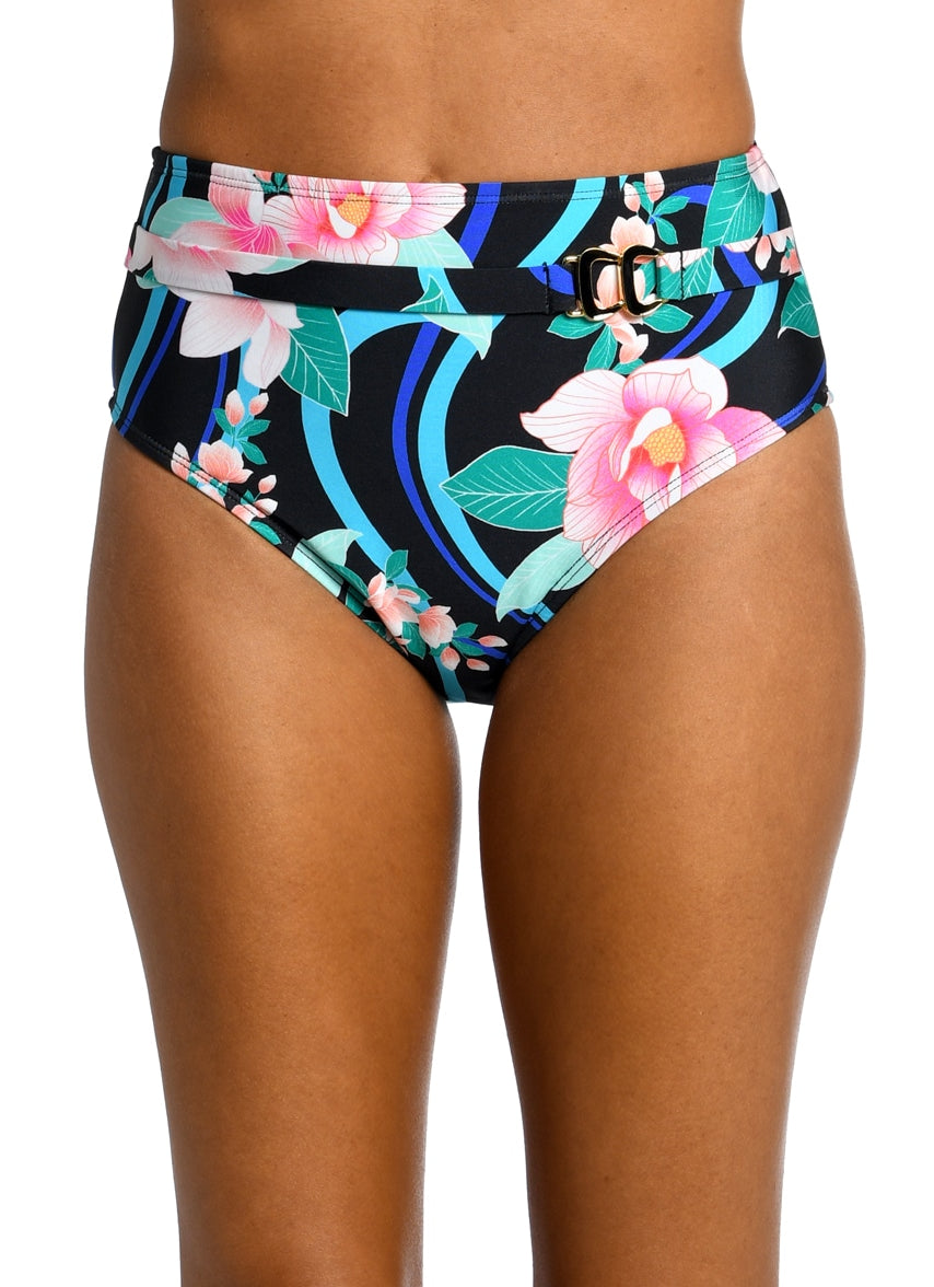 Women's Nightfall Blooms Belted High Waist Bikini Bottom