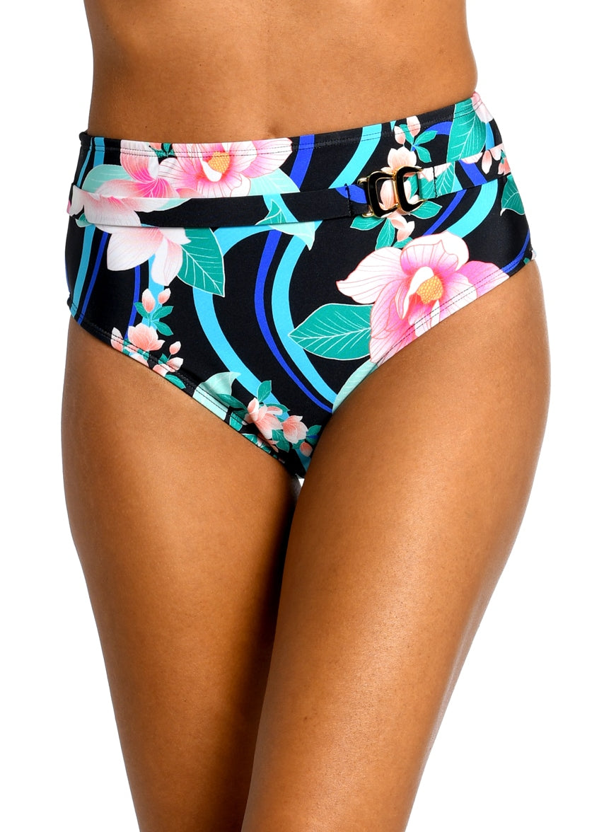 Women's Nightfall Blooms Belted High Waist Bikini Bottom