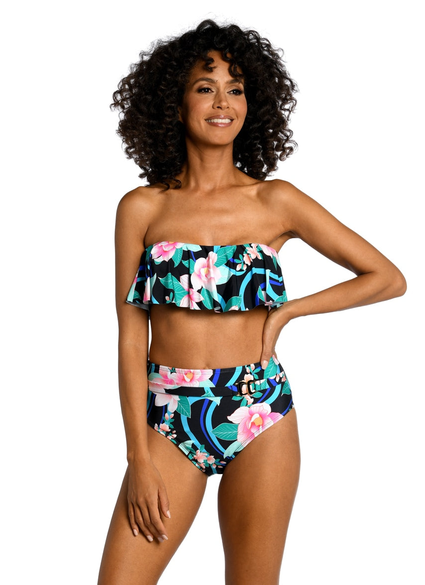 Women's Nightfall Blooms Belted High Waist Bikini Bottom