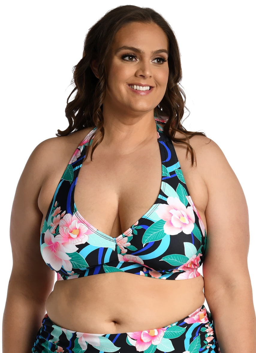Women's Plus Nightfall Blooms Banded Halter Bikini Top
