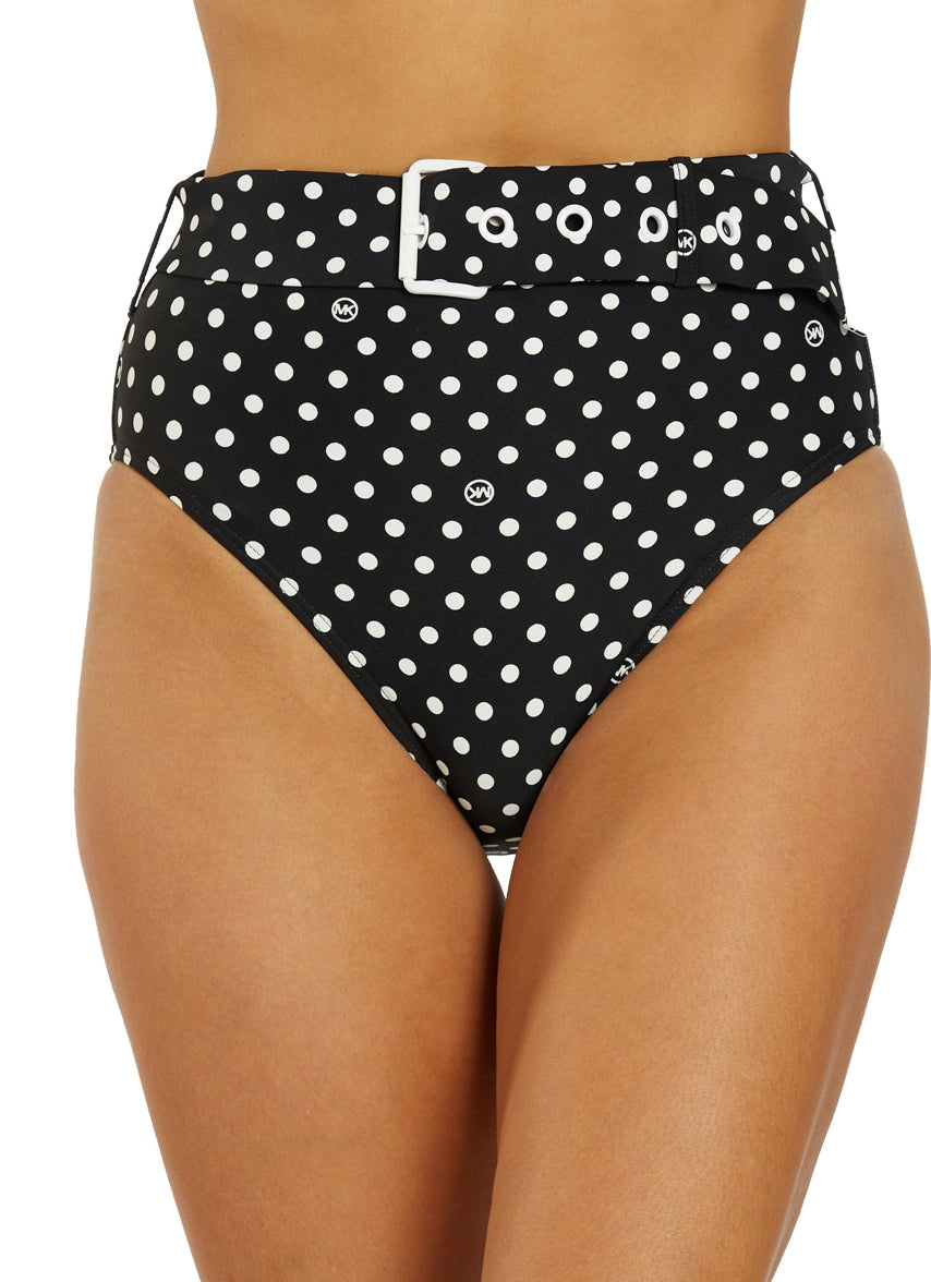 Women's Dot High Waist Belted Bikini Bottom