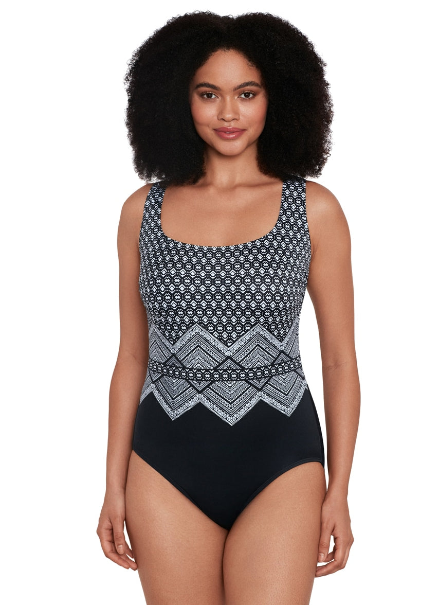 Women's Lace To The Top Triple Cross Back Tank Long Torso One Piece Swimsuit