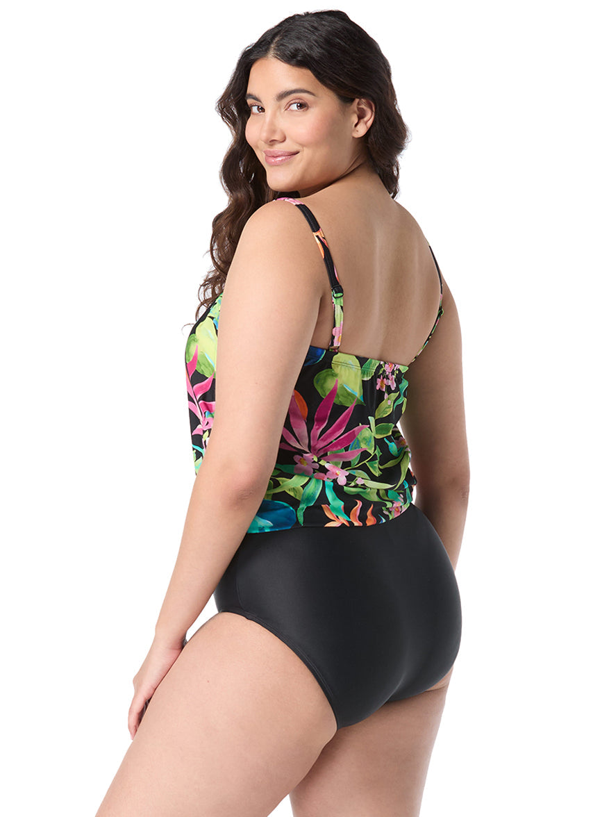 Women's Chlorine Resistant Bra Sized Tropical One Piece Swimsuit Blouson (C/D/DD Cup)