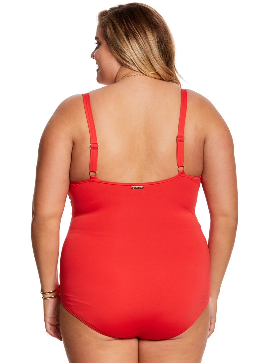 Swimwear Plus Size Solid Deep V Twist One Piece Swimsuit
