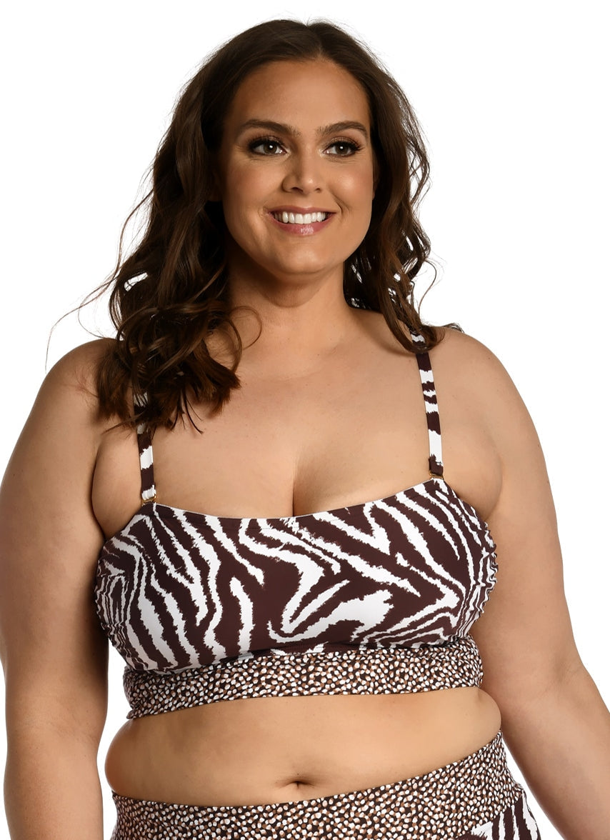 Women's Plus Fierce Lines Bandeau Midkini Bikini Top