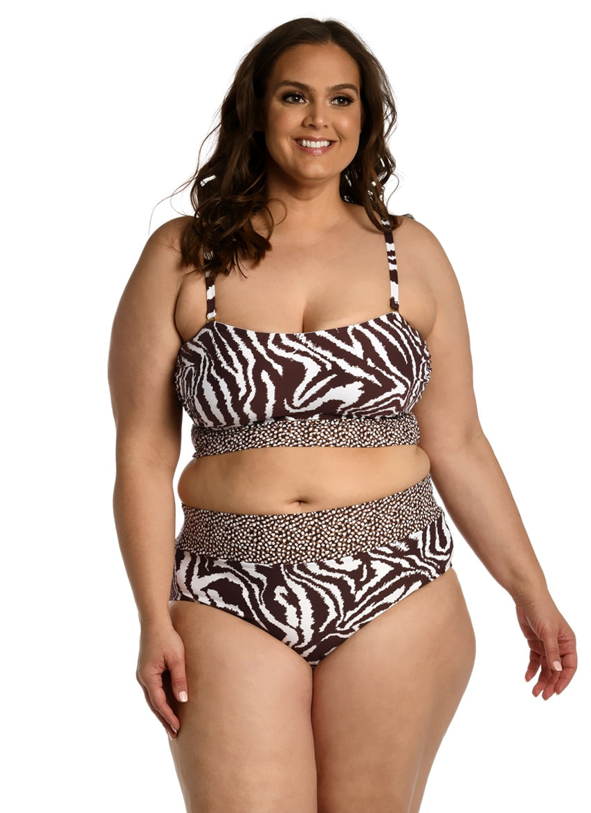 Women's Plus Fierce Lines Bandeau Midkini Bikini Top