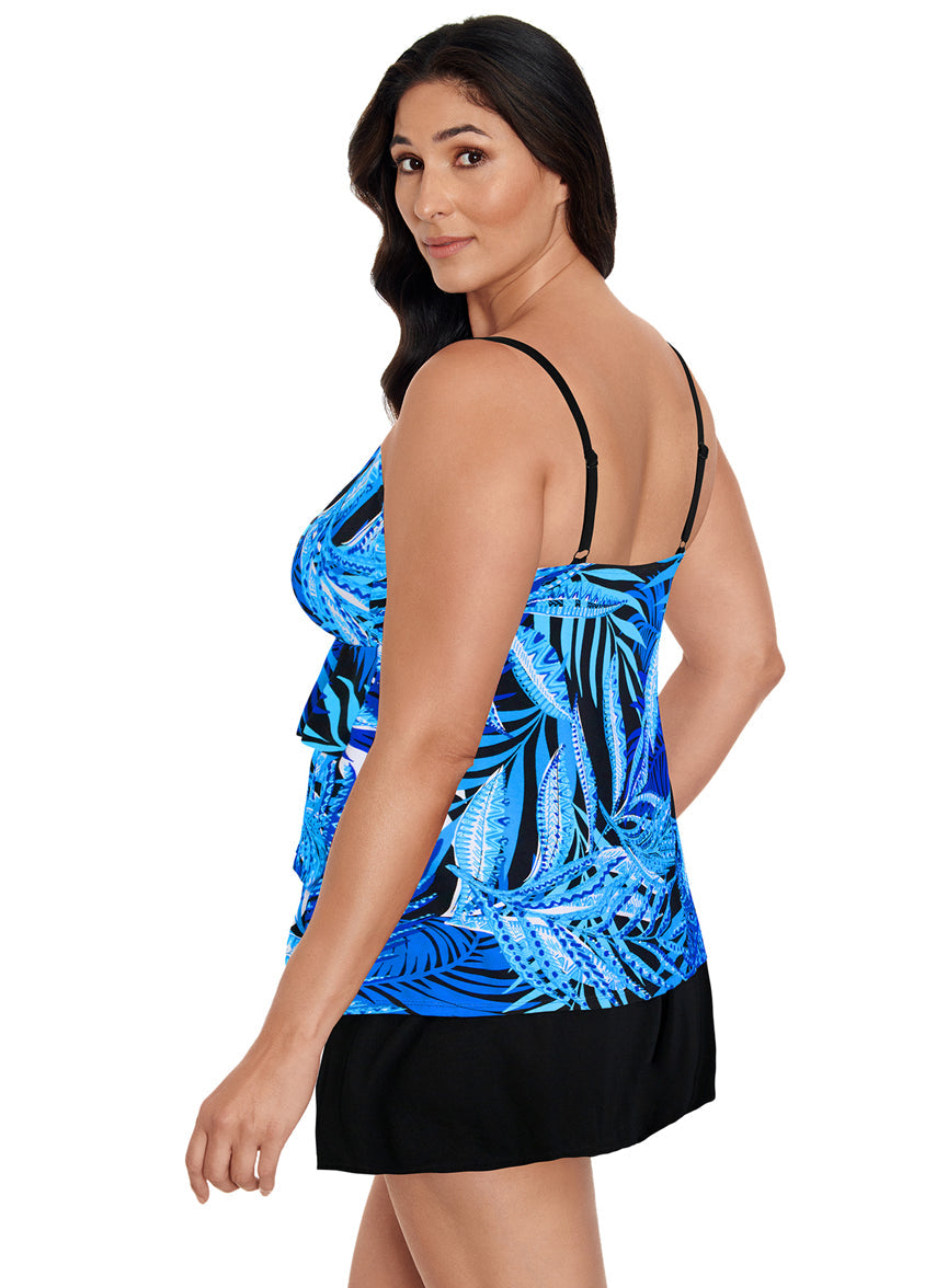 Women's Jungle Boogie Ruffle Faux Skirtini Long One Piece Swimsuit
