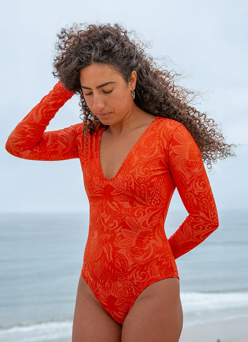 Women's Valentina V-Neck Long Sleeve One Piece Swimsuit